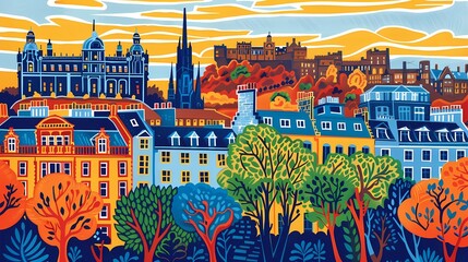 Beautiful town illustration poster background