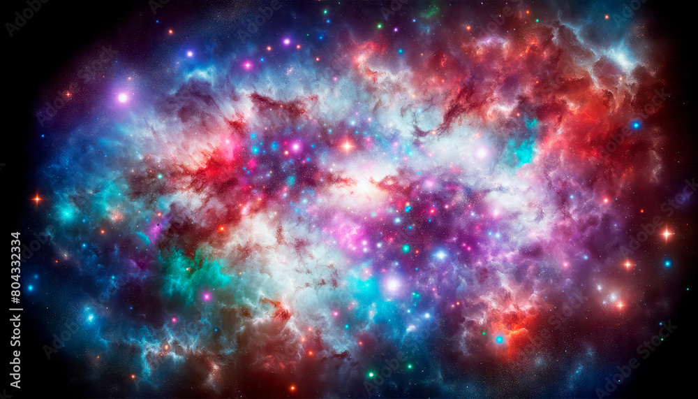Poster vivid cosmic nebula with stars, digital art on a dark space background, concept of galaxy and univer