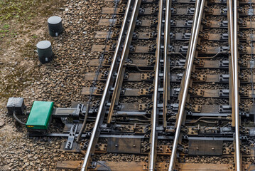 A Pair Of Train Railway Tracks Detail - Junction From Above