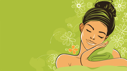 Beautiful young woman with massage mitten on green background