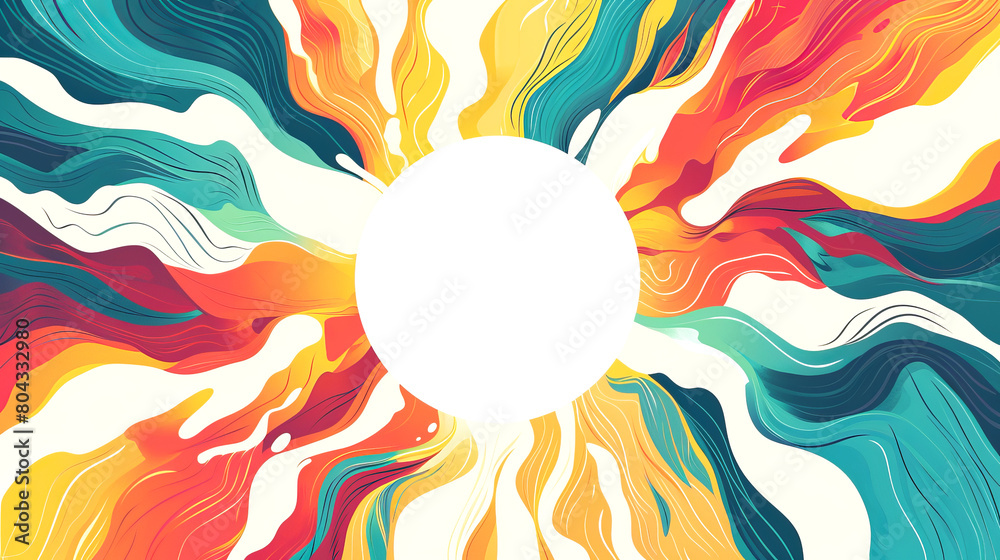 Poster abstract colorful wavy design with a central white space, on a vibrant background, symbolizing energ