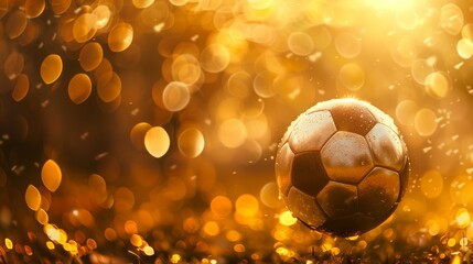 Fototapeta premium A soccer ball is on a field , sport background