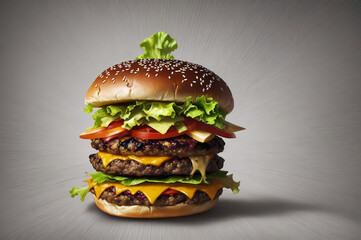 hamburger on black, generative ai 