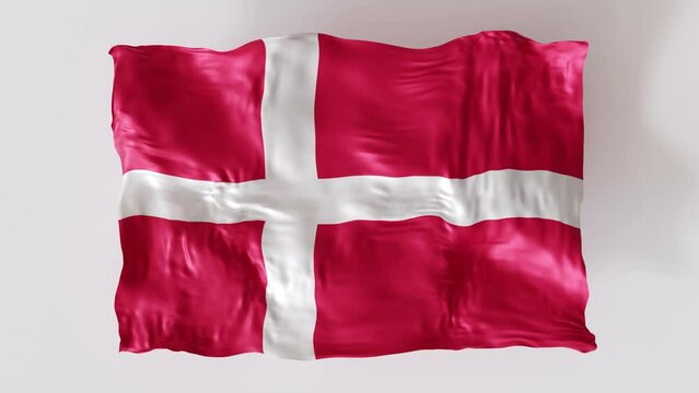 Animated, waving flag of Denmark on white background. Embodying a patriotic spirit, suitable for cultural, sports, and national event promotions. 3D animation.