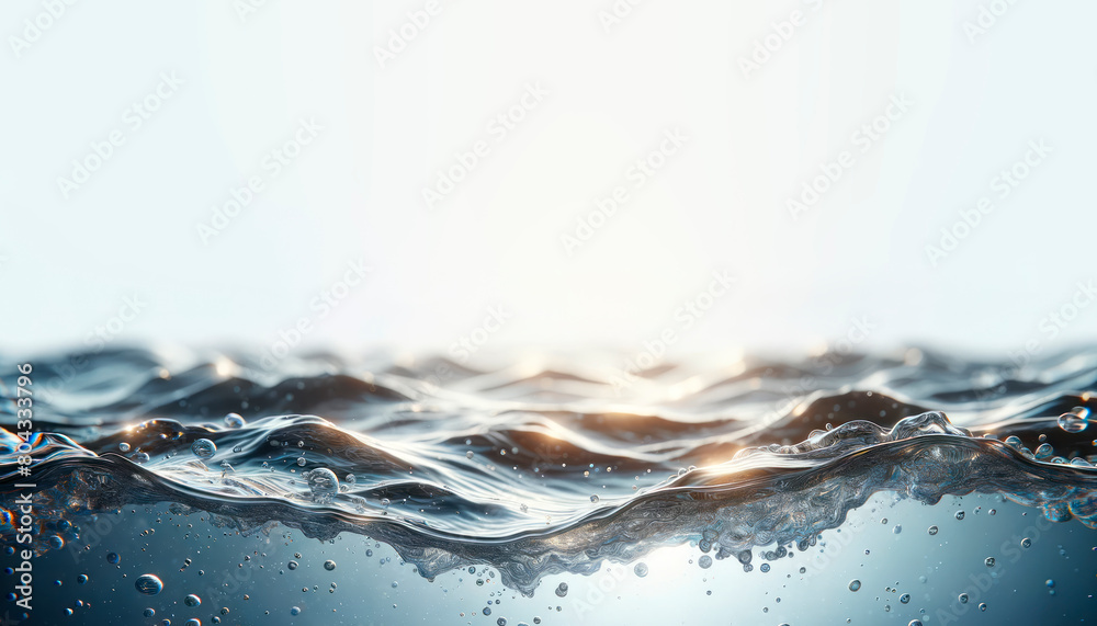Aufkleber close-up of water surface with bubbles on a light background, highlighting the concept of purity, ge