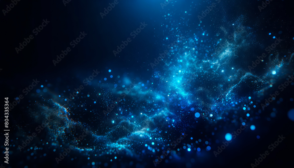 Poster A dynamic blue particle explosion on a dark background, conveying a cosmic or abstract concept. Generative AI