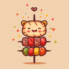 Naklejka premium A plate of barbecue food with five pieces of food on skewers