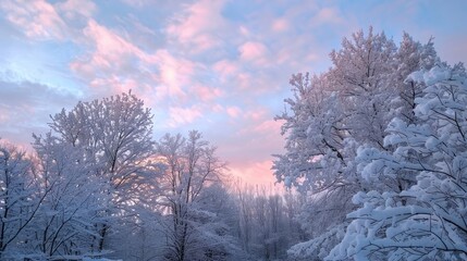 Winter wonderland snow trees with beautiful sky