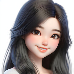 Fototapeta premium Happy Asian cartoon character girl, young woman portrait, female, happy mood, feeling expression concept, beautiful eyes, 3d style, isolated on a white background