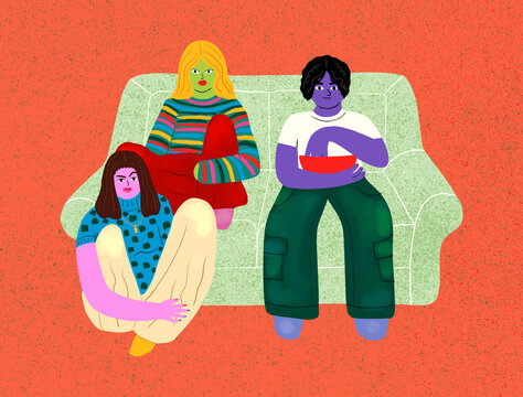 Movie night with friends illustration