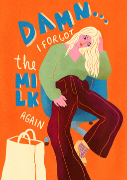 Woman with relatable daily problems illustration