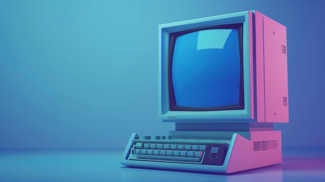 A 3D animated loop of a 90s computer booting up