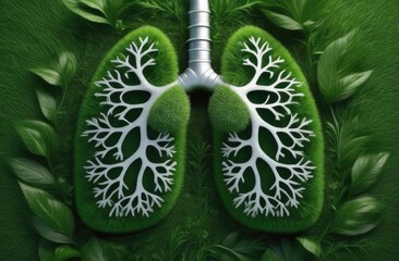 lungs on the background of green grass, lungs of the planet, pulmonary trachea