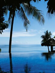 Lush Tropical Resort Silhouette Against Serene Azure Backdrop