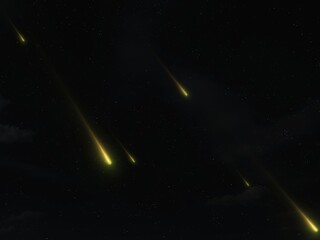 Meteor glowing trails in the starry night sky. Astrophotography of falling meteorites.