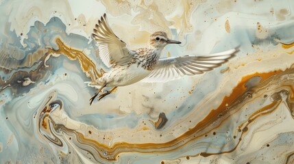 Sandpiper flying Artistic Marble Effect - Powered by Adobe