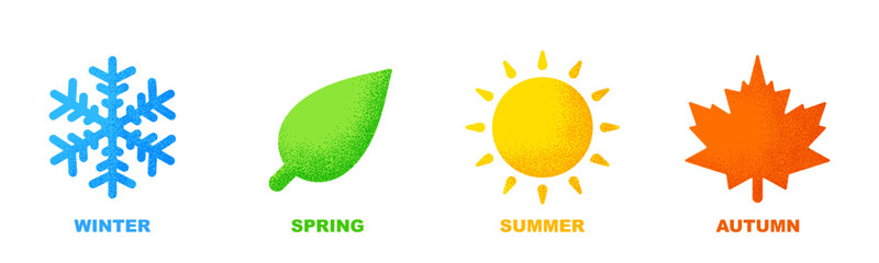 Season icon, winter, spring, summer, autumn. with grainy noise effect
