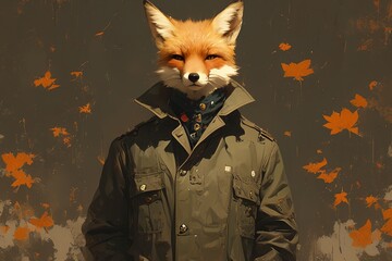 Naklejka premium A fox in jacket, portrait