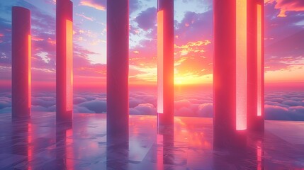 Pink clouds and pillars at sunset