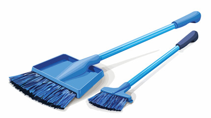 Blue dustpan and broom on white background Vector style