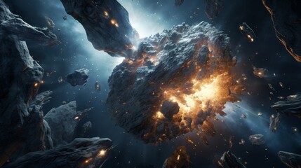 asteroids in space. - obrazy, fototapety, plakaty