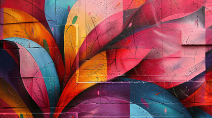 Vivid abstract graffiti art on an urban street wall, showcasing vibrant colors.