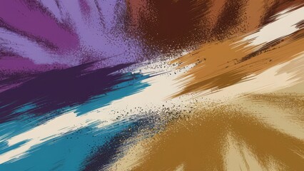 A vibrant and dynamic abstract art piece featuring a noisy color gradient. The background is a grainy mixture of purple, blue, brown, white, and beige hues