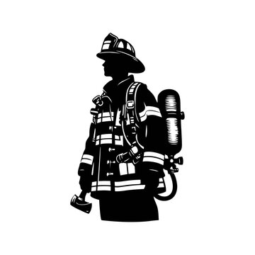 recommend clip art: Fireman silhouette. Firefighter black icon on white background