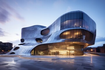 A Sinuous Metal-Clad Library in the Heart of the City, Showcasing Modern Architecture and Design with its Unique Curved Structure