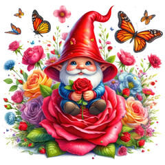 Cute Gnome Rose Sublimation Clipart