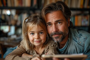 Close-up of a tender moment between a father and daughter sharing a story