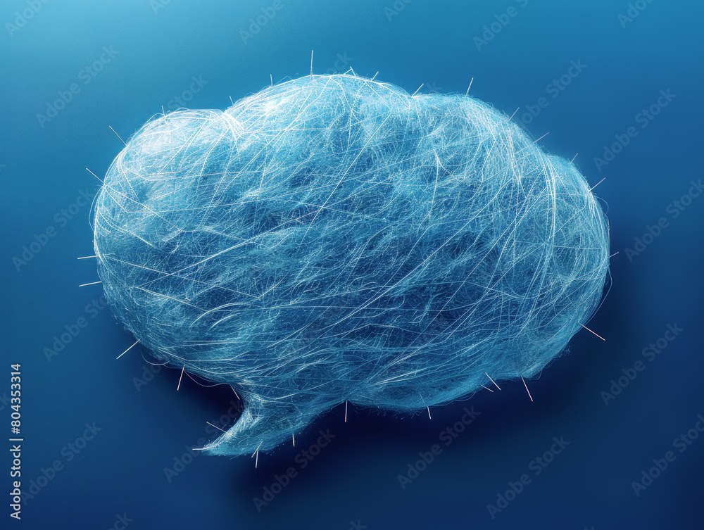 Poster Abstract blue fibrous structure floating against a deep blue background, resembling a brain, modern design concept. Generative AI