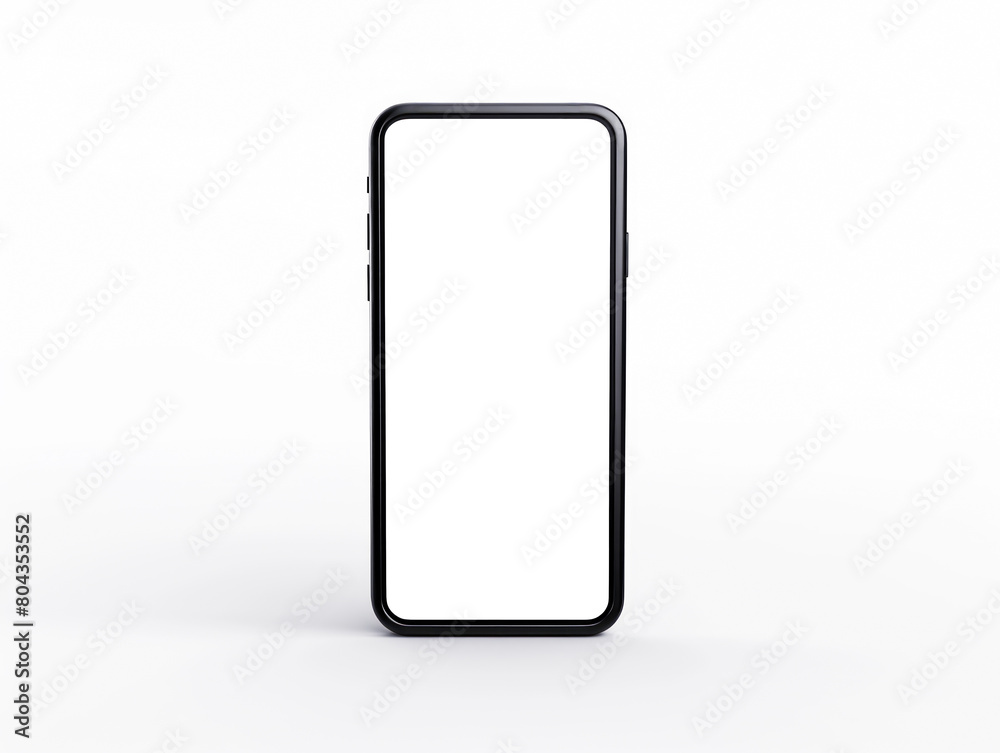 Poster black smartphone with blank screen on white background, illustrating the concept of technology and p