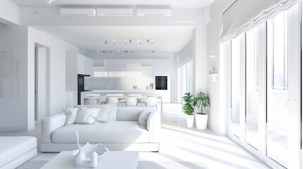 White loft room with modern interior design