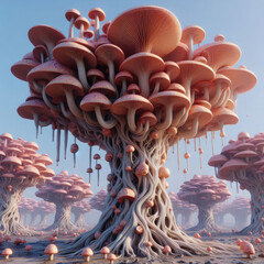 AI generative, Strange Mushroom Surrealism, surrealism and fantasy art, strange fungal plant surrealism, World Fantasy Plant Mushroom Surrealism , Fantasy World Strange Mushroom Plant Surrealisms - obrazy, fototapety, plakaty