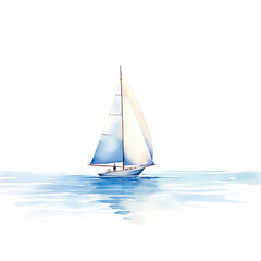 A watercolor painting of a sailboat on a calm sea