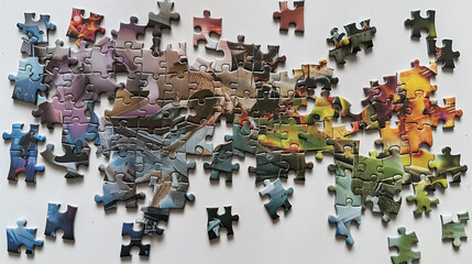 a puzzle, each piece representing a different aspect of a successful business partnership, coming together to form a cohesive whole.