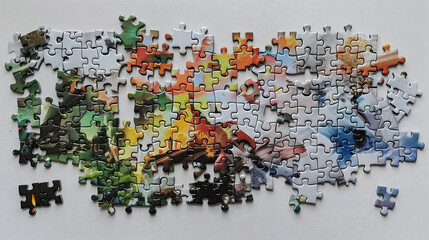 a puzzle, each piece representing a different aspect of a successful business partnership, coming together to form a cohesive whole.