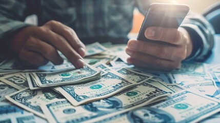 businessman using smartphone investment concept, invest money, business and finance, capital fundraising, dollar loan credit .