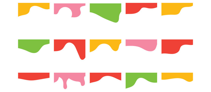 Website border and header set with drops, waves, organic and geometric shapes. Isolated vector template for website, app, poster, banner. In eps 10.