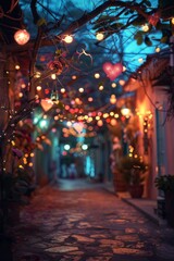 Obraz premium Urban Street With Hanging Lights