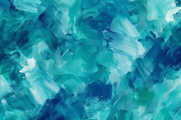 Tranquil abstract pattern in Tanager Turquoise, Teal Blue, and Kelly Green. Digital printing style for desktop wallpaper, emphasizing negative space and minimalism. Peaceful vibes.