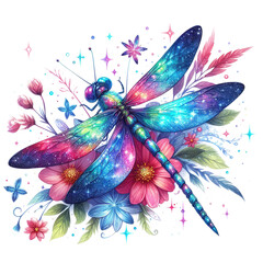 Dragonfly with Flowers Clipart