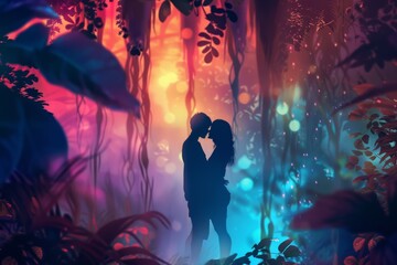 Couple Kissing in Forest