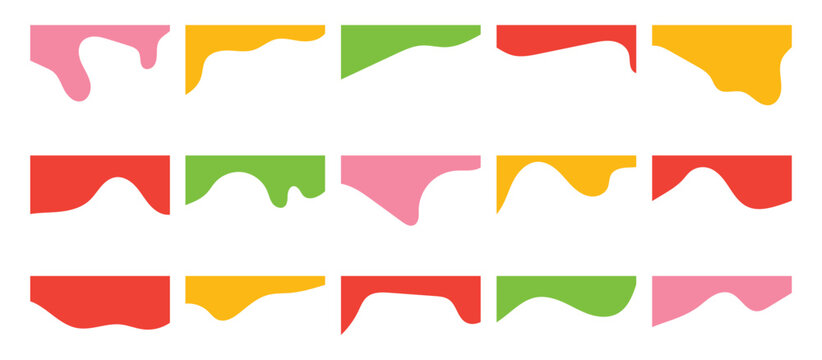 Website border and header set with drops, waves, organic and geometric shapes. Isolated vector template for website, app, poster, banner. In eps 10.