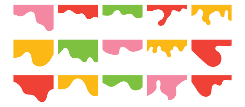 Website border and header set with drops, waves, organic and geometric shapes. Isolated vector template for website, app, poster, banner. In eps 10.