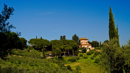 Fototapeta na wymiar Panorama delle colline e delle balze vicino al borgo medievale fortificato di Certaldo.Provincia di Firenze,Toscna,Italia