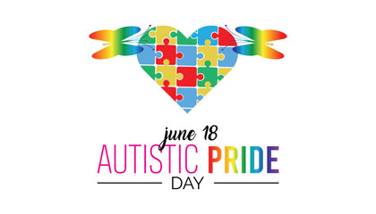 Autistic Pride Day every year in June. Template for background, banner, card, poster with text inscription.