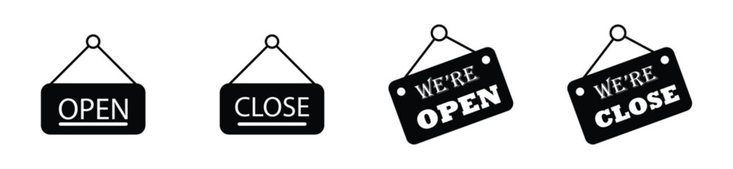 shop open and close icon. collection of open and close icons. illustration. vector