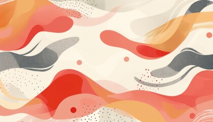 Abstract pattern in Living Coral, Spiced Apple, and Peach evokes tranquility and growth. Minimalist design with negative space for calm desktop wallpaper.